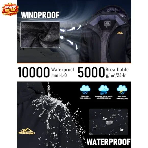 Women's Waterproof Insulated Ski Jacket with Fleece Lining and Hood - Picture 3 of 7